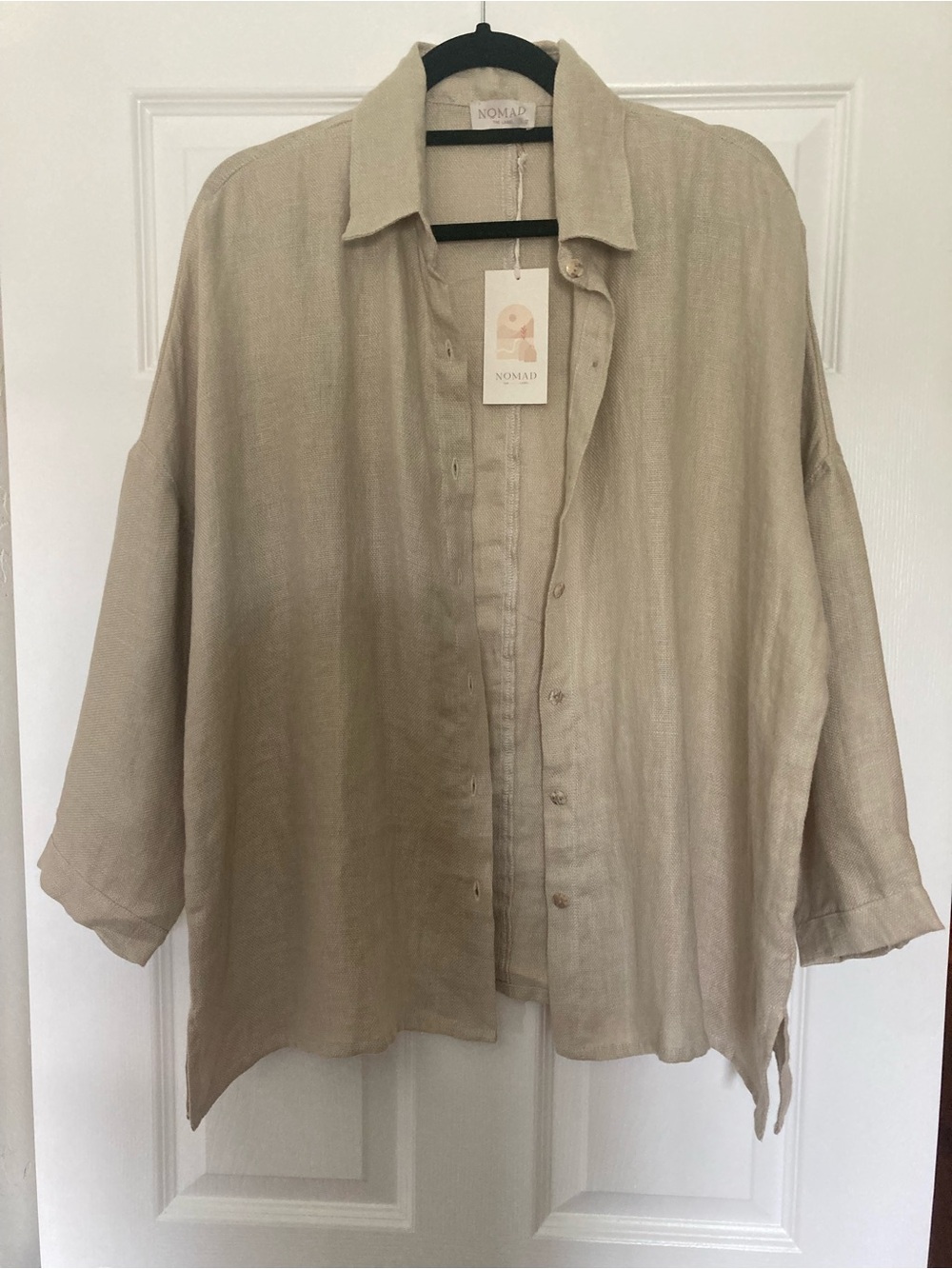 Nomad the Label Laguna French Linen Button-Up Shirt in Wheat, Size AU12/US8